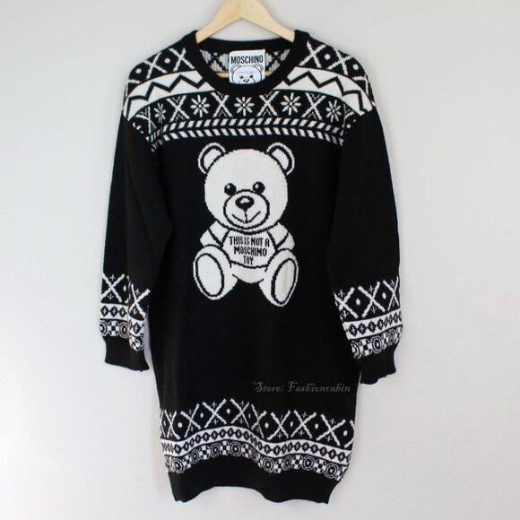 NWT Moschino Teddy Bear Logo Design Cozy Sweater Dress - Picture 2 of 15